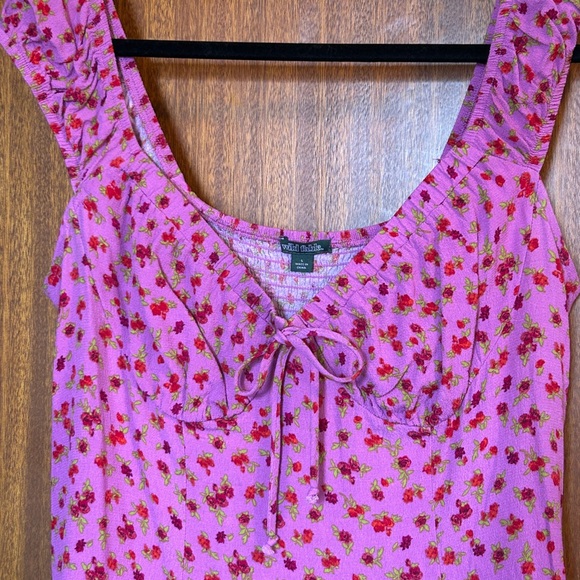 Floral Rose Pink Mini Dress Bow Detail Strawberry Shortcake Summer - Picture 2 of 7